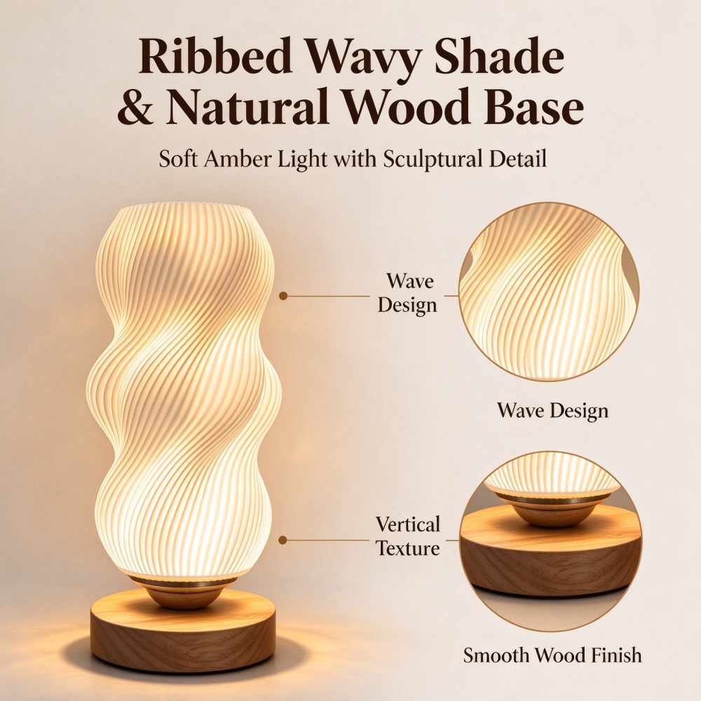 3D Printed Wave Texture Night  - Lighting Decor Bedroom 评论和价格