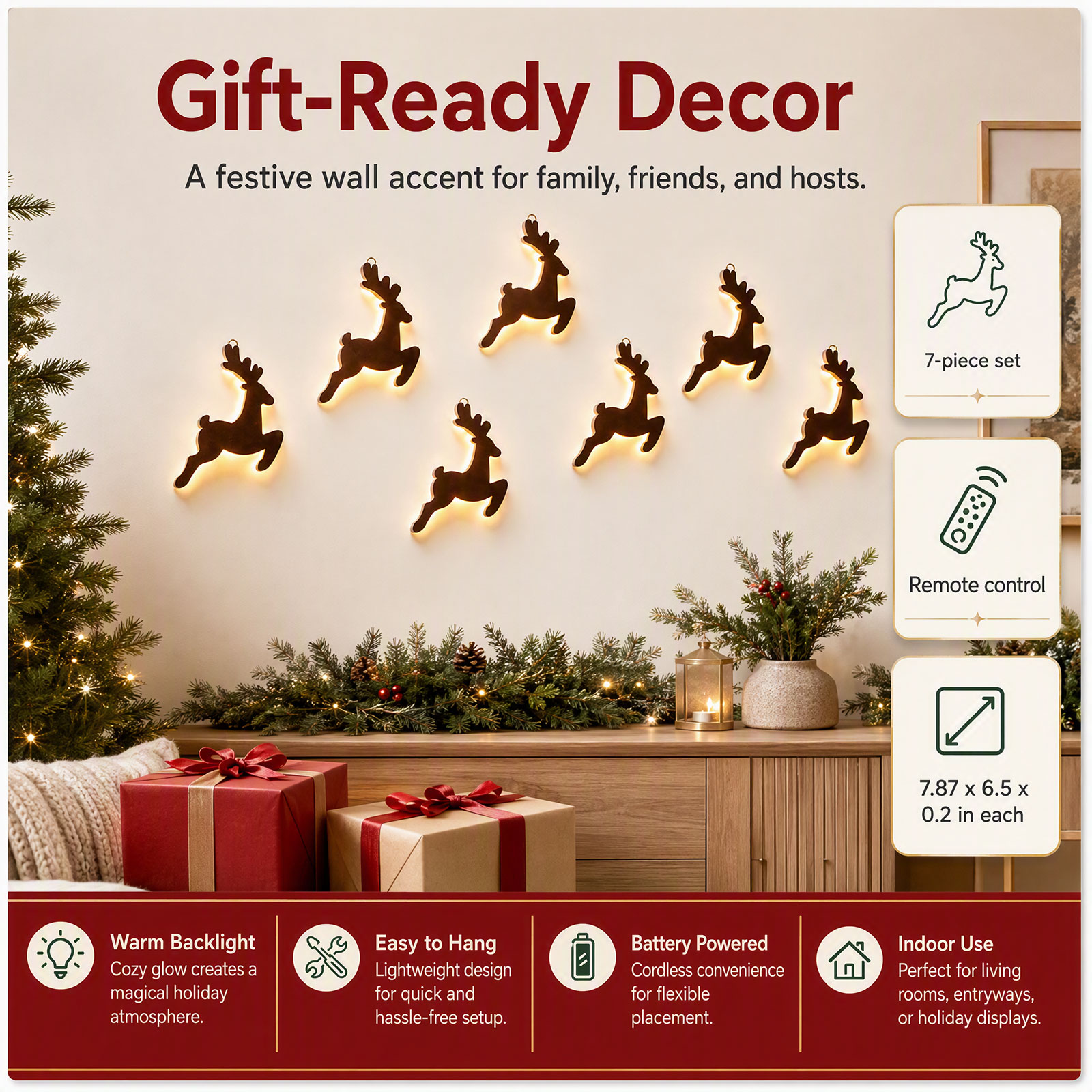 7PCS LED Light Up Reindeer Wal - Lighting Christmas Decor 评论和价格