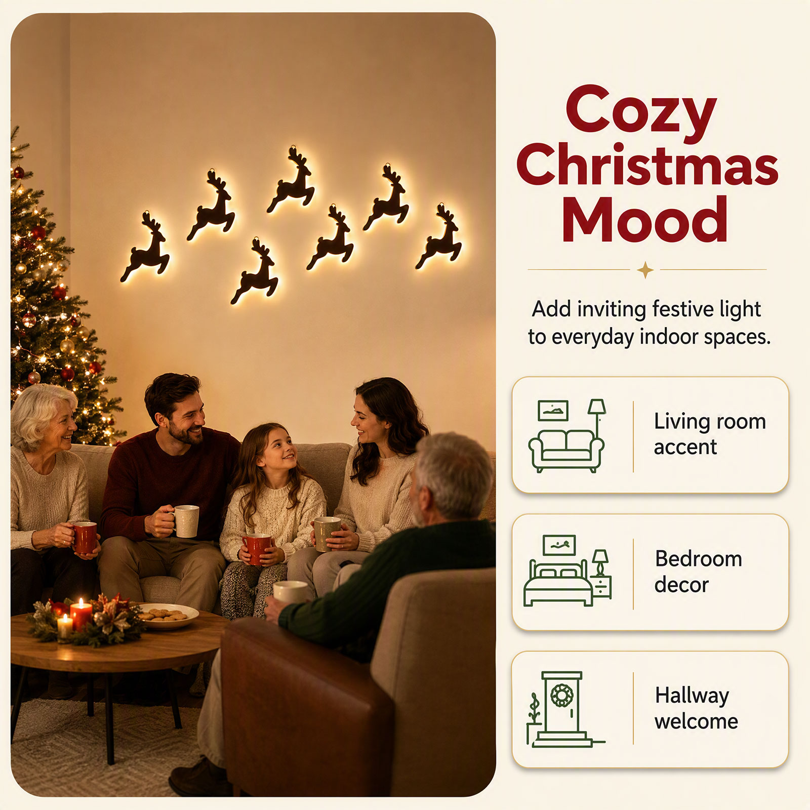 7PCS LED Light Up Reindeer Wal - Lighting Christmas Decor 评论和价格