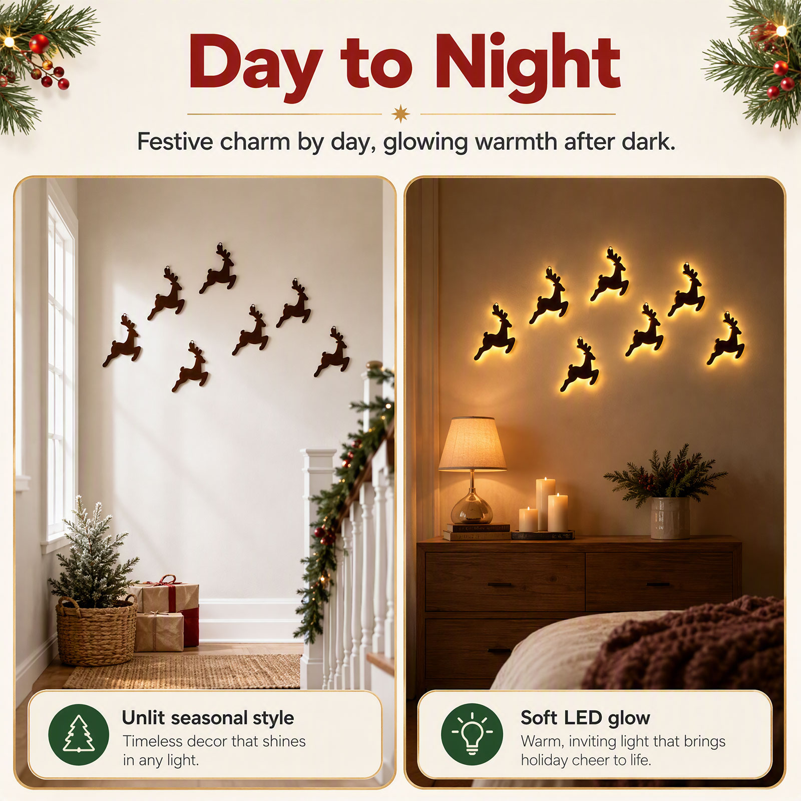 7PCS LED Light Up Reindeer Wal - Lighting Christmas Decor 评论和价格